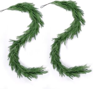 Minimalist Christmas garland with simple natural-looking Norfolk pine evergreen branches