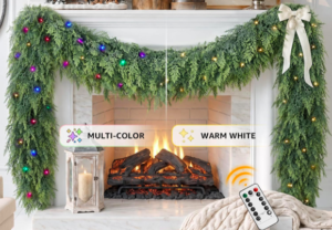 Pre-lit cedar Christmas garland with realistic evergreen foliage