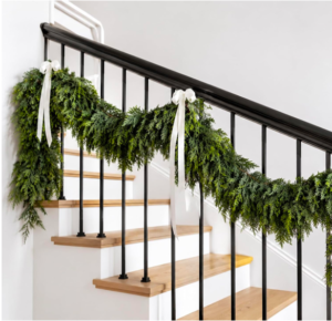 Full realistic Christmas garland with layered cedar-style evergreen foliage