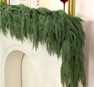 Realistic budget-friendly Norfolk pine Christmas garland with full evergreen foliage